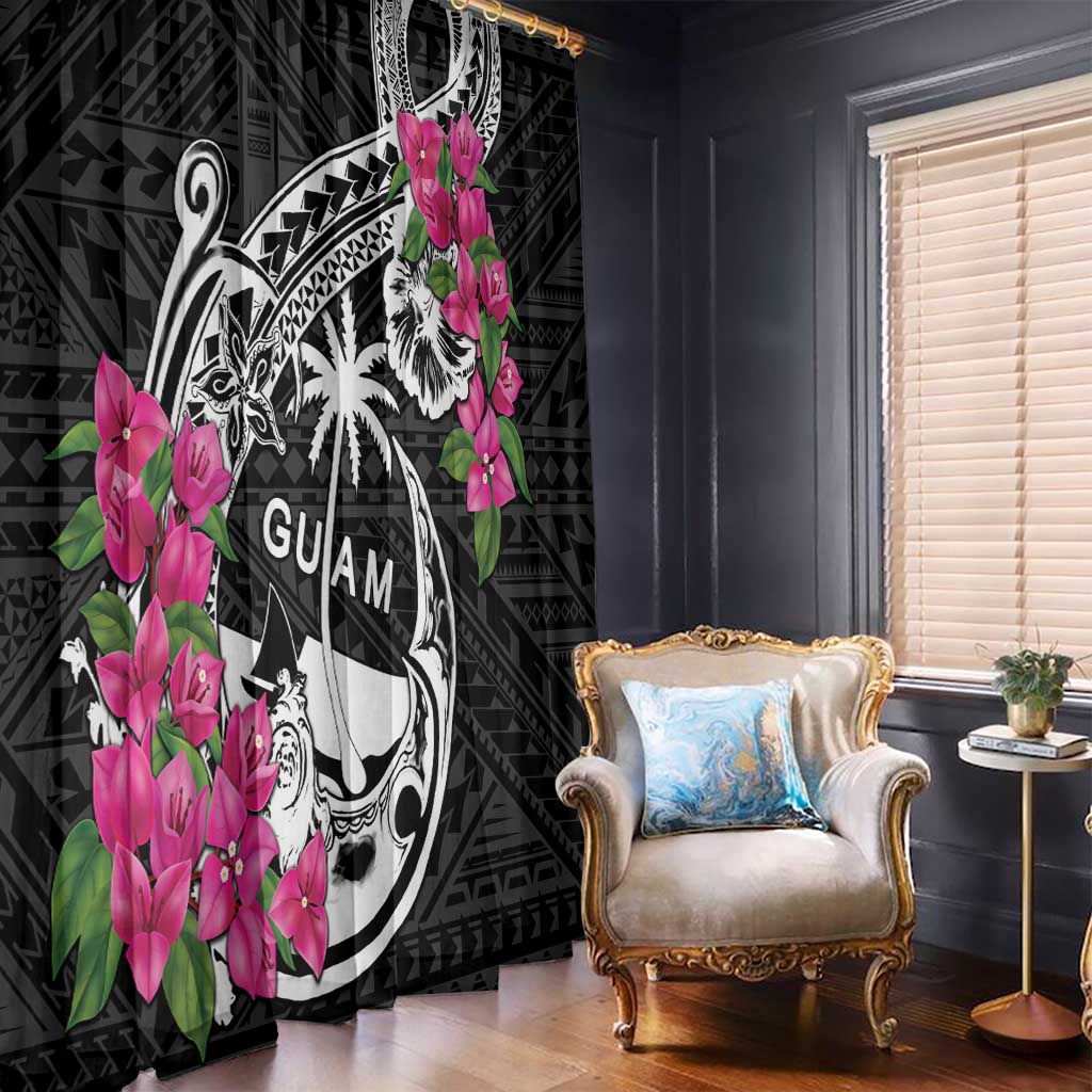 Guam Chamorro Window Curtain Bougainvillea Black Polynesian Tribal Pattern LT05 - Polynesian Pride