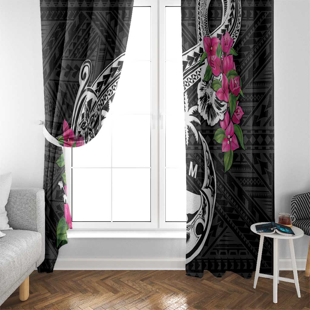 Guam Chamorro Window Curtain Bougainvillea Black Polynesian Tribal Pattern LT05 - Polynesian Pride