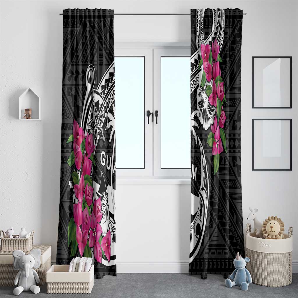 Guam Chamorro Window Curtain Bougainvillea Black Polynesian Tribal Pattern LT05 - Polynesian Pride