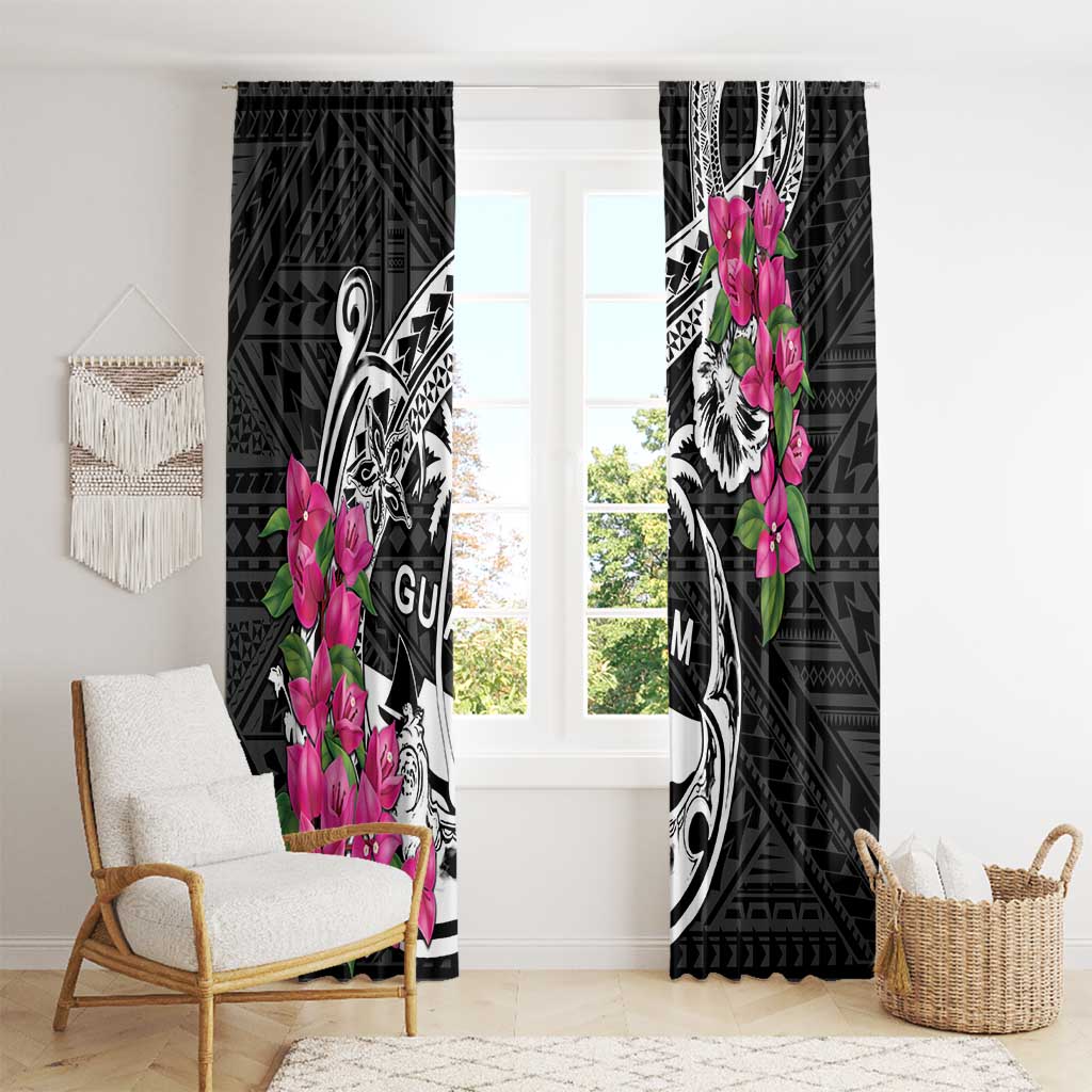 Guam Chamorro Window Curtain Bougainvillea Black Polynesian Tribal Pattern LT05 - Polynesian Pride