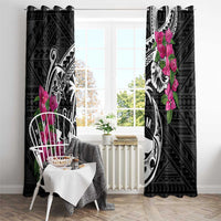 Guam Chamorro Window Curtain Bougainvillea Black Polynesian Tribal Pattern LT05 - Polynesian Pride