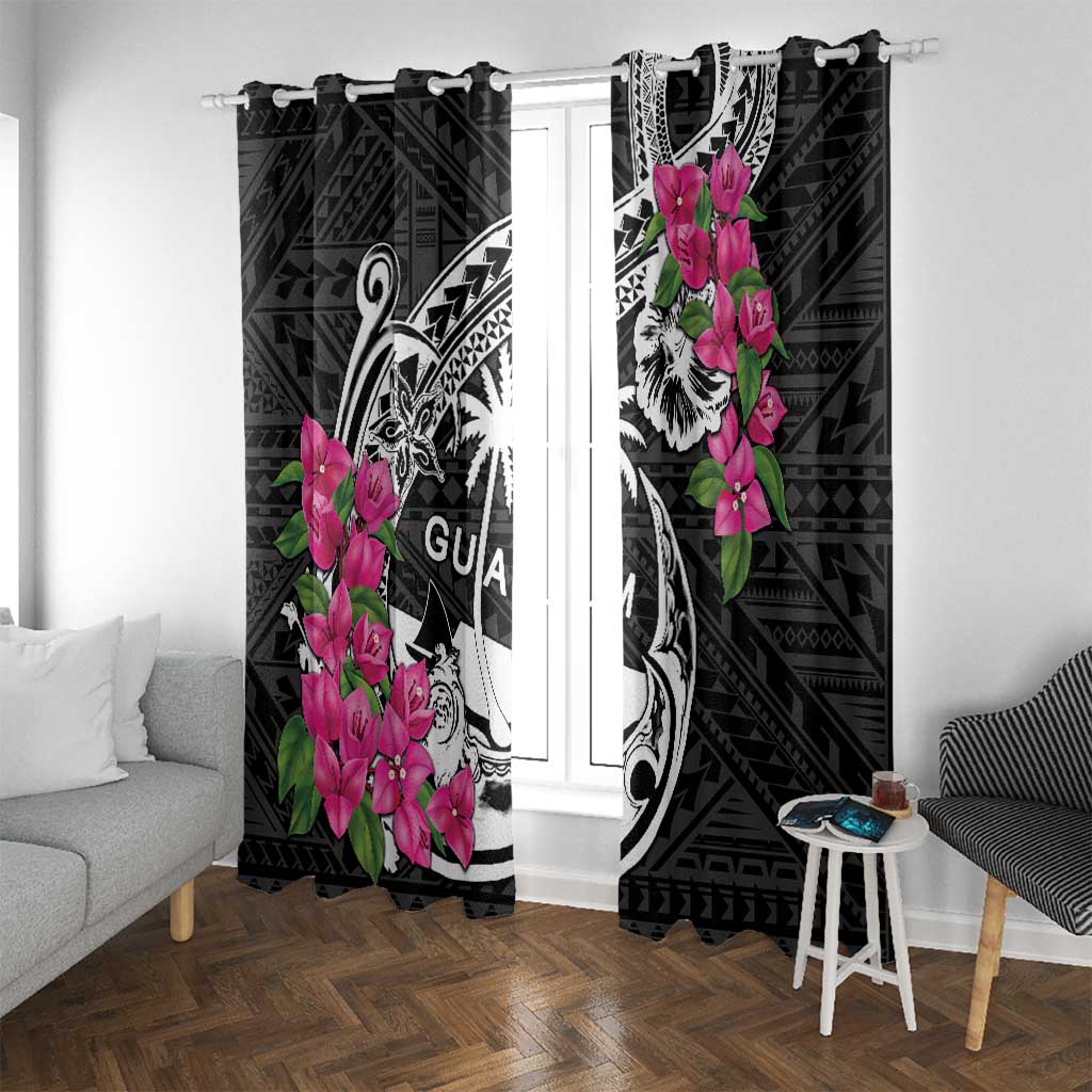 Guam Chamorro Window Curtain Bougainvillea Black Polynesian Tribal Pattern LT05 With Grommets Black - Polynesian Pride