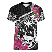 Guam Chamorro Women V-Neck T-Shirt Bougainvillea Black Polynesian Tribal Pattern LT05 Female Black - Polynesian Pride