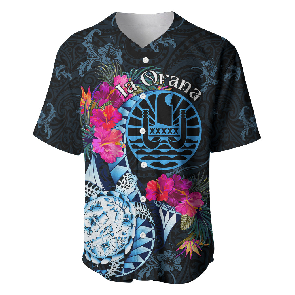 Tahiti Ia Orana Baseball Jersey Polynesian Turtle With Coat Of Arms LT05 Blue - Polynesian Pride