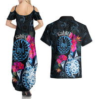 Tahiti Ia Orana Couples Matching Summer Maxi Dress and Hawaiian Shirt Polynesian Turtle With Coat Of Arms LT05 - Polynesian Pride