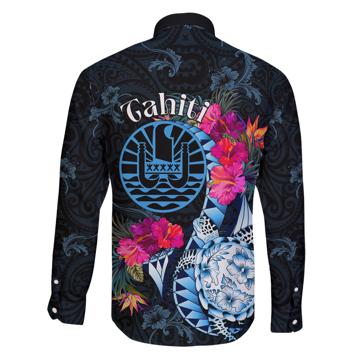 Tahiti Ia Orana Family Matching Off Shoulder Long Sleeve Dress and Hawaiian Shirt Polynesian Turtle With Coat Of Arms LT05 - Polynesian Pride