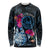 Tahiti Ia Orana Long Sleeve Shirt Polynesian Turtle With Coat Of Arms LT05 Unisex Blue - Polynesian Pride