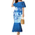 Personalised Bula Fiji Family Matching Mermaid Dress and Hawaiian Shirt Fijian Masi Pattern With Blue Coat Of Arms LT05 Mom's Dress Blue - Polynesian Pride