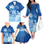 Personalised Bula Fiji Family Matching Off Shoulder Long Sleeve Dress and Hawaiian Shirt Fijian Masi Pattern With Blue Coat Of Arms LT05 - Polynesian Pride