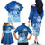 Personalised Bula Fiji Family Matching Off Shoulder Long Sleeve Dress and Hawaiian Shirt Fijian Masi Pattern With Blue Coat Of Arms LT05 - Polynesian Pride