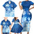 Personalised Bula Fiji Family Matching Short Sleeve Bodycon Dress and Hawaiian Shirt Fijian Masi Pattern With Blue Coat Of Arms LT05 - Polynesian Pride