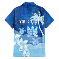 Personalised Bula Fiji Family Matching Short Sleeve Bodycon Dress and Hawaiian Shirt Fijian Masi Pattern With Blue Coat Of Arms LT05 - Polynesian Pride