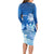 Personalised Bula Fiji Long Sleeve Bodycon Dress Fijian Masi Pattern With Blue Coat Of Arms LT05 - Polynesian Pride