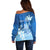 Personalised Bula Fiji Off Shoulder Sweater Fijian Masi Pattern With Blue Coat Of Arms LT05 - Polynesian Pride