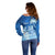 Personalised Bula Fiji Off Shoulder Sweater Fijian Masi Pattern With Blue Coat Of Arms LT05 - Polynesian Pride