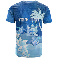 Personalised Bula Fiji T Shirt Fijian Masi Pattern With Blue Coat Of Arms LT05 - Polynesian Pride