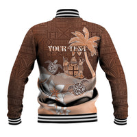 Personalised Bula Fiji Baseball Jacket Fijian Masi Pattern With Brown Coat Of Arms LT05 - Polynesian Pride