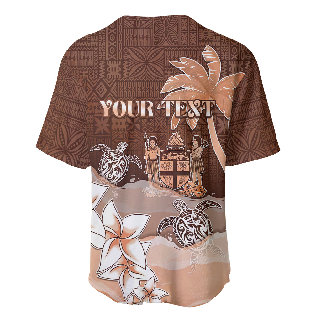 Personalised Bula Fiji Baseball Jersey Fijian Masi Pattern With Brown Coat Of Arms LT05 - Polynesian Pride
