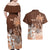 Personalised Bula Fiji Couples Matching Off Shoulder Maxi Dress and Hawaiian Shirt Fijian Masi Pattern With Brown Coat Of Arms LT05 - Polynesian Pride