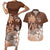 Personalised Bula Fiji Couples Matching Short Sleeve Bodycon Dress and Hawaiian Shirt Fijian Masi Pattern With Brown Coat Of Arms LT05 Brown - Polynesian Pride