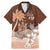 Personalised Bula Fiji Family Matching Mermaid Dress and Hawaiian Shirt Fijian Masi Pattern With Brown Coat Of Arms LT05 Dad's Shirt - Short Sleeve Brown - Polynesian Pride