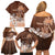 Personalised Bula Fiji Family Matching Off Shoulder Short Dress and Hawaiian Shirt Fijian Masi Pattern With Brown Coat Of Arms LT05 - Polynesian Pride