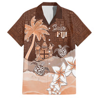 Personalised Bula Fiji Hawaiian Shirt Fijian Masi Pattern With Brown Coat Of Arms LT05 Brown - Polynesian Pride