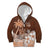 Personalised Bula Fiji Kid Hoodie Fijian Masi Pattern With Brown Coat Of Arms LT05 Zip Hoodie Brown - Polynesian Pride