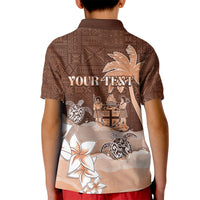 Personalised Bula Fiji Kid Polo Shirt Fijian Masi Pattern With Brown Coat Of Arms LT05 - Polynesian Pride