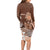 Personalised Bula Fiji Long Sleeve Bodycon Dress Fijian Masi Pattern With Brown Coat Of Arms LT05 - Polynesian Pride