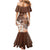 Personalised Bula Fiji Mermaid Dress Fijian Masi Pattern With Brown Coat Of Arms LT05 - Polynesian Pride