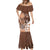 Personalised Bula Fiji Mermaid Dress Fijian Masi Pattern With Brown Coat Of Arms LT05 - Polynesian Pride