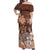 Personalised Bula Fiji Off Shoulder Maxi Dress Fijian Masi Pattern With Brown Coat Of Arms LT05 Women Brown - Polynesian Pride