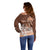 Personalised Bula Fiji Off Shoulder Sweater Fijian Masi Pattern With Brown Coat Of Arms LT05 - Polynesian Pride