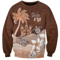 Personalised Bula Fiji Sweatshirt Fijian Masi Pattern With Brown Coat Of Arms LT05 Unisex Brown - Polynesian Pride