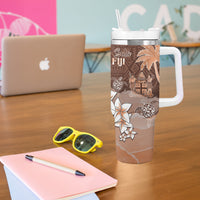 Bula Fiji Tumbler With Handle Fijian Masi Pattern With Brown Coat Of Arms