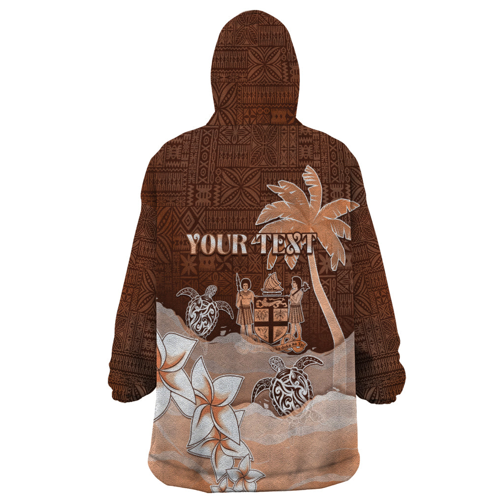 Personalised Bula Fiji Wearable Blanket Hoodie Fijian Masi Pattern With Brown Coat Of Arms LT05 - Polynesian Pride
