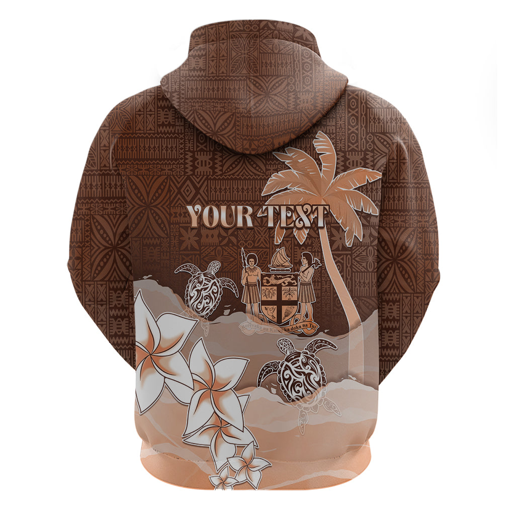 Personalised Bula Fiji Zip Hoodie Fijian Masi Pattern With Brown Coat Of Arms LT05 - Polynesian Pride