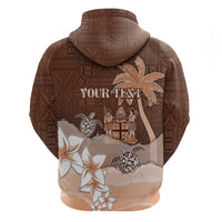 Personalised Bula Fiji Zip Hoodie Fijian Masi Pattern With Brown Coat Of Arms LT05 - Polynesian Pride