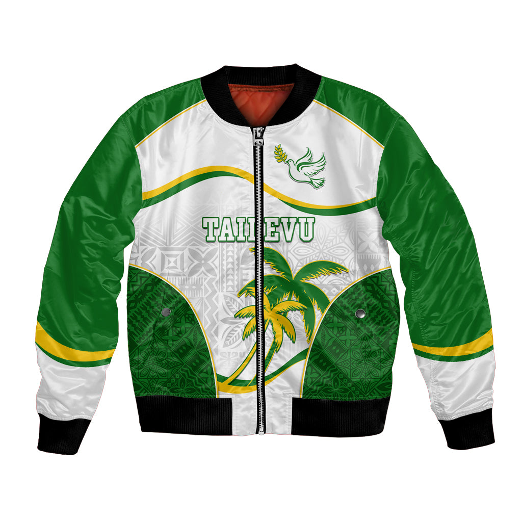 Custom Tailevu Rugby Bomber Jacket Fiji Tapa Pattern LT05 Unisex Green - Polynesian Pride