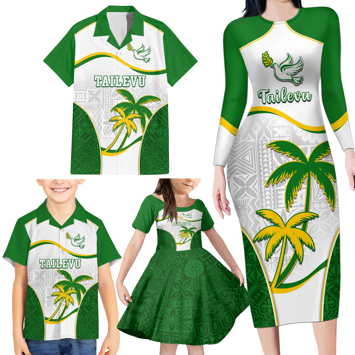 Custom Tailevu Rugby Family Matching Long Sleeve Bodycon Dress and Hawaiian Shirt Fiji Tapa Pattern LT05 - Polynesian Pride