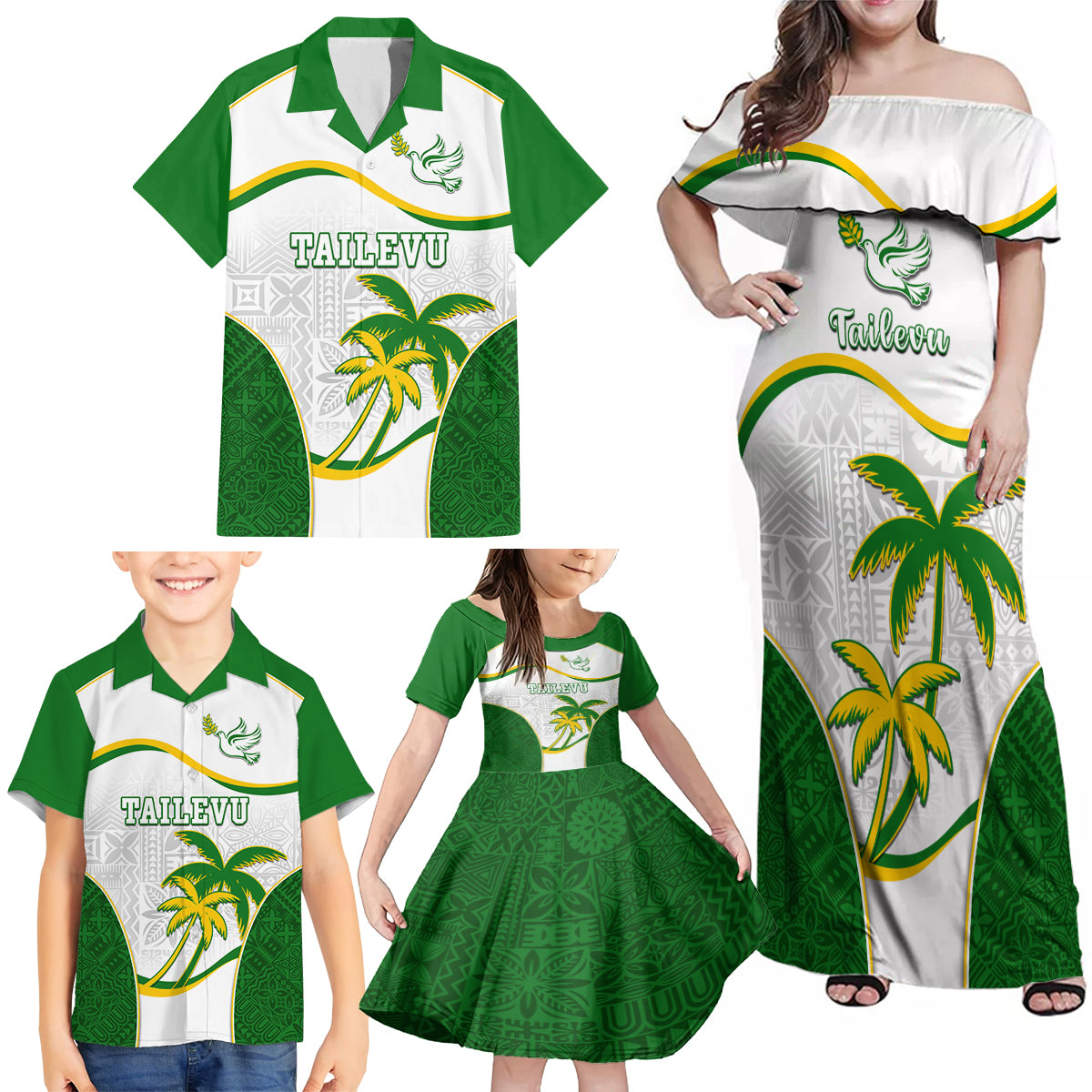 Custom Tailevu Rugby Family Matching Off Shoulder Maxi Dress and Hawaiian Shirt Fiji Tapa Pattern LT05 - Polynesian Pride