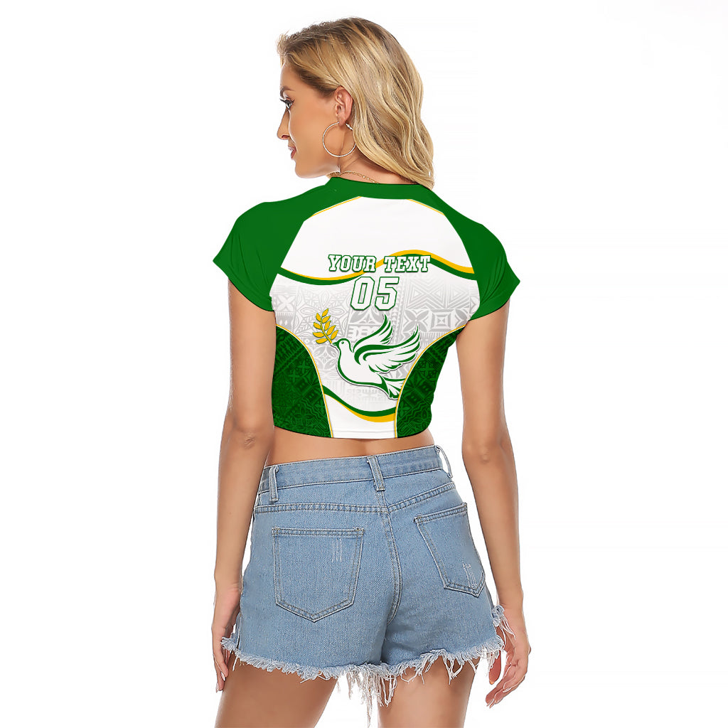 Custom Tailevu Rugby Raglan Cropped T Shirt Fiji Tapa Pattern LT05 - Polynesian Pride