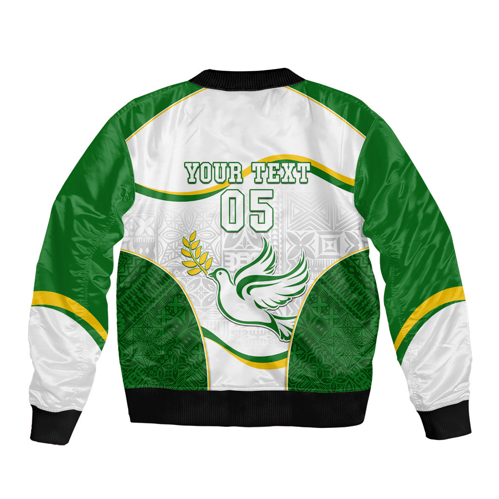 Custom Tailevu Rugby Sleeve Zip Bomber Jacket Fiji Tapa Pattern LT05 - Polynesian Pride