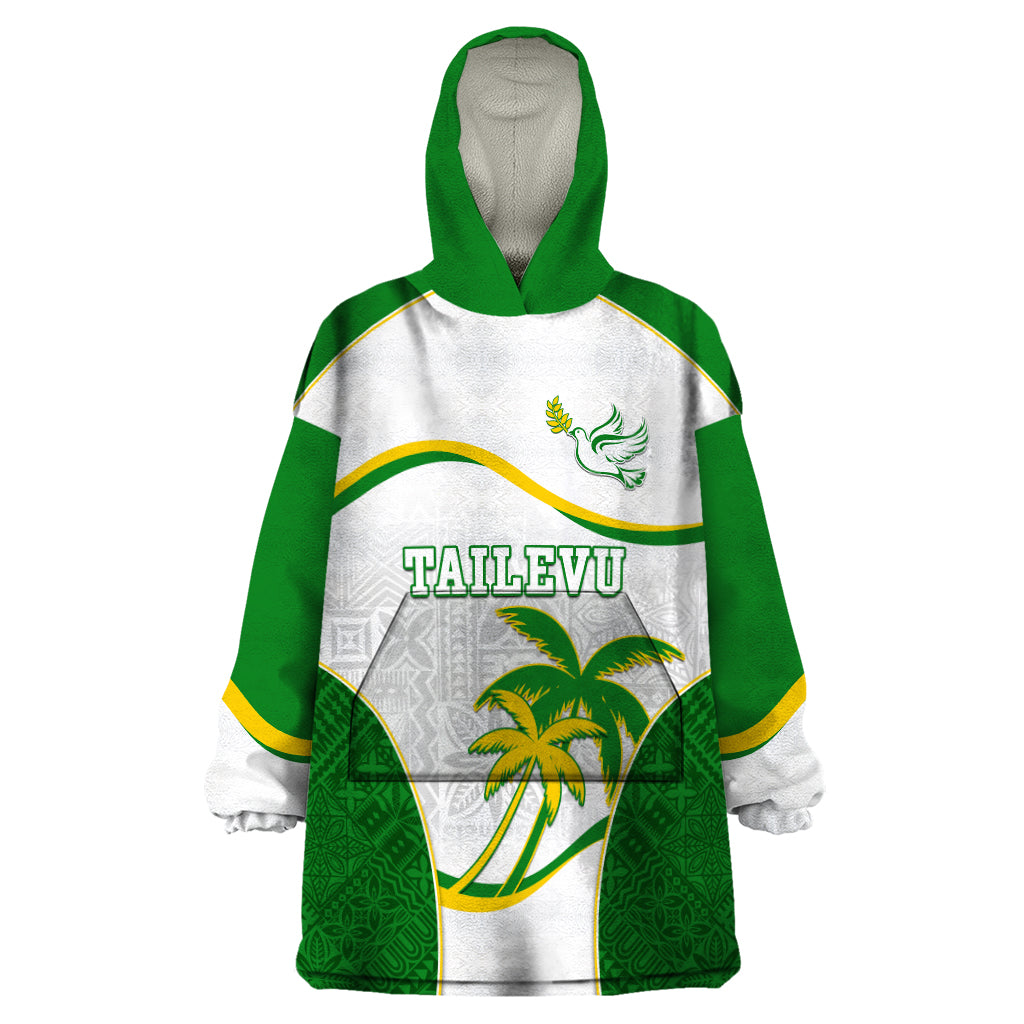 Custom Tailevu Rugby Wearable Blanket Hoodie Fiji Tapa Pattern LT05 One Size Green - Polynesian Pride