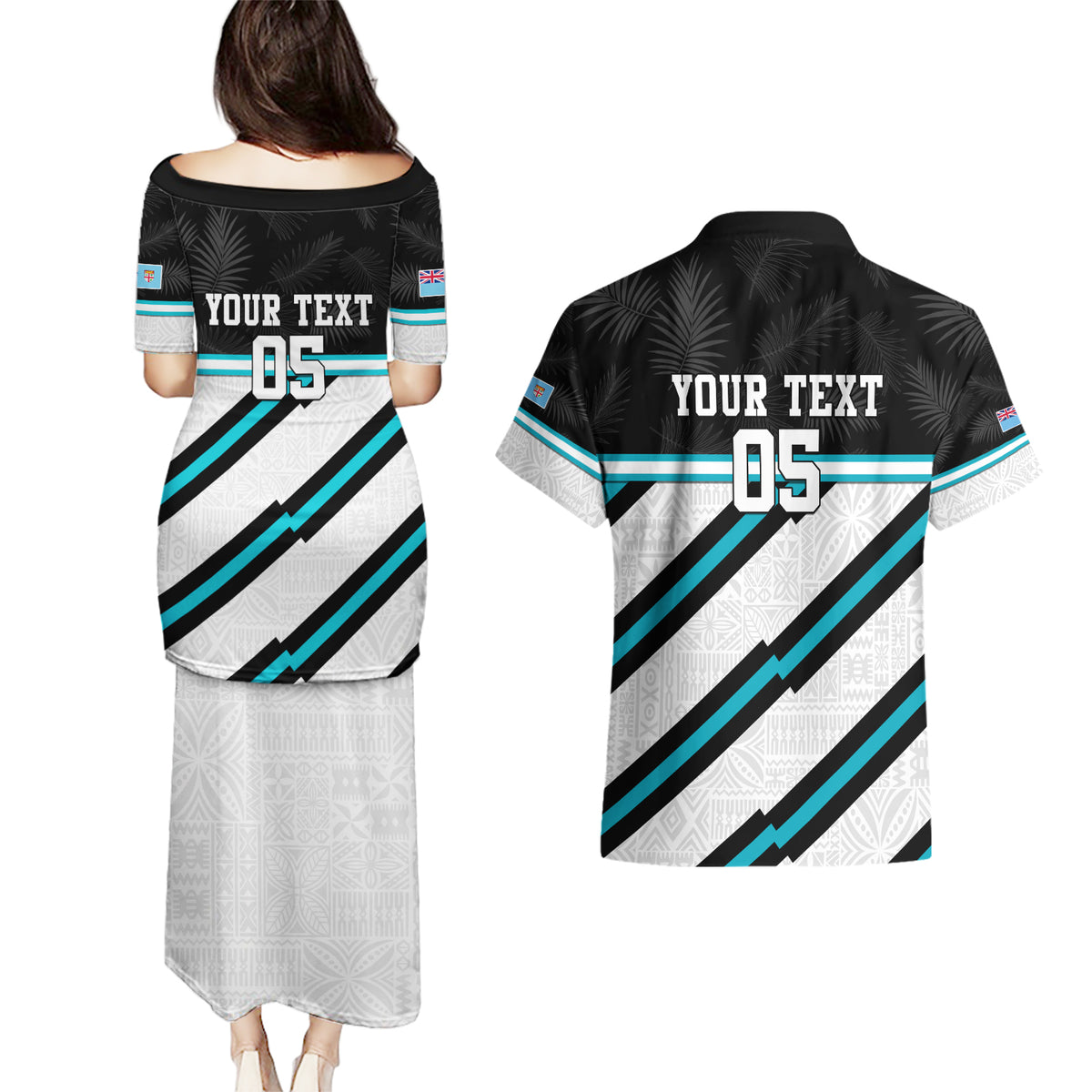 Custom Fiji Rugby Couples Matching Puletasi and Hawaiian Shirt Fijian 7s With Tapa Pattern LT05 - Polynesian Pride