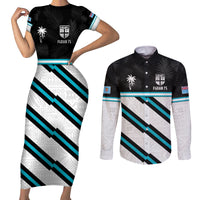 Custom Fiji Rugby Couples Matching Short Sleeve Bodycon Dress and Long Sleeve Button Shirt Fijian 7s With Tapa Pattern LT05 White - Polynesian Pride