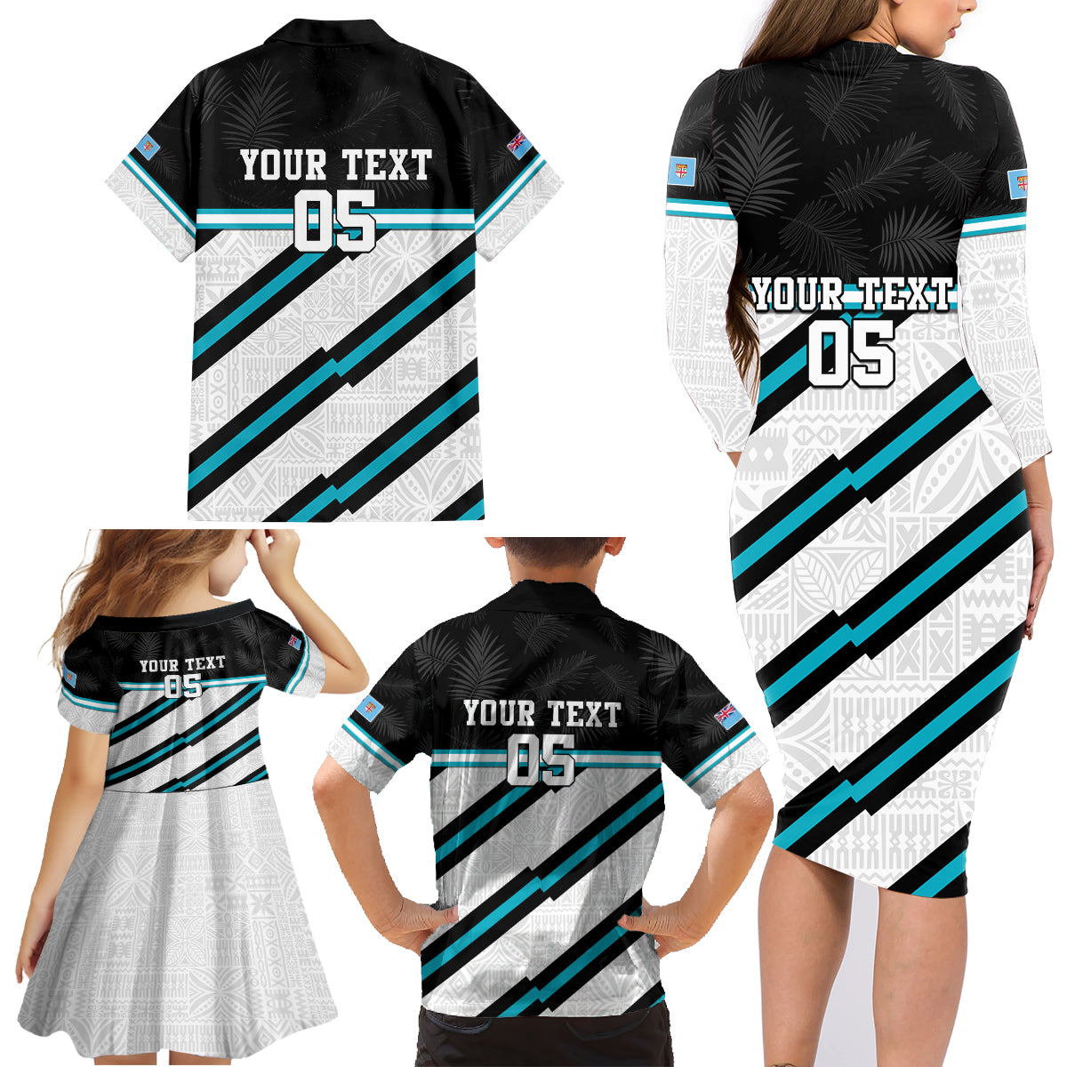 Custom Fiji Rugby Family Matching Long Sleeve Bodycon Dress and Hawaiian Shirt Fijian 7s With Tapa Pattern LT05 - Polynesian Pride