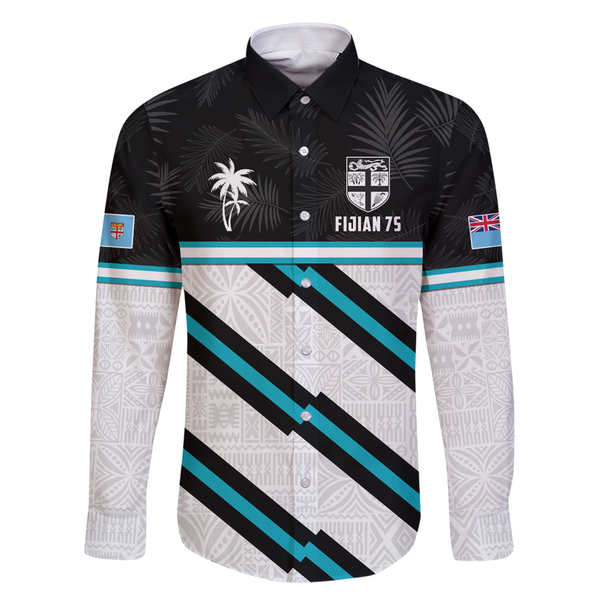 Custom Fiji Rugby Family Matching Long Sleeve Bodycon Dress and Hawaiian Shirt Fijian 7s With Tapa Pattern LT05 Dad's Shirt - Long Sleeve White - Polynesian Pride