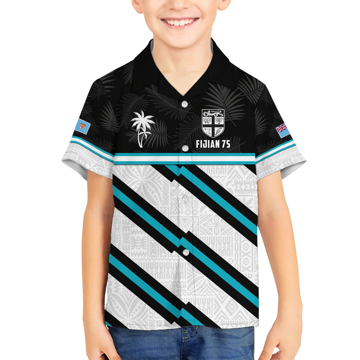 Custom Fiji Rugby Family Matching Long Sleeve Bodycon Dress and Hawaiian Shirt Fijian 7s With Tapa Pattern LT05 Son's Shirt White - Polynesian Pride